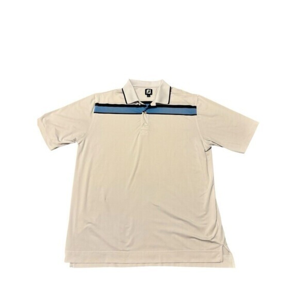 FootJoy FJ Polo Shirt XL White Blue Black Stripe Performance‎ Golf Mens